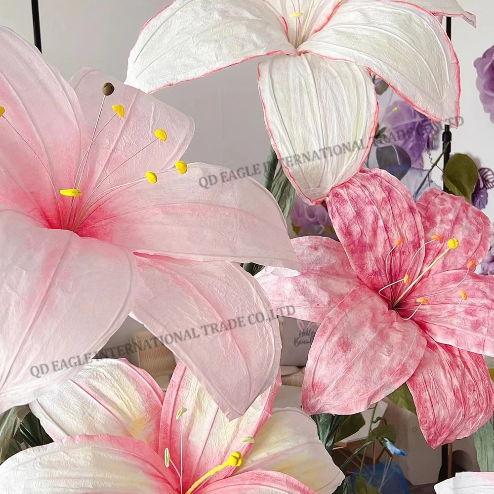 Natural color artificial large size lilies high quality giant flower lily paper flowers for wedding event backdrop decoration