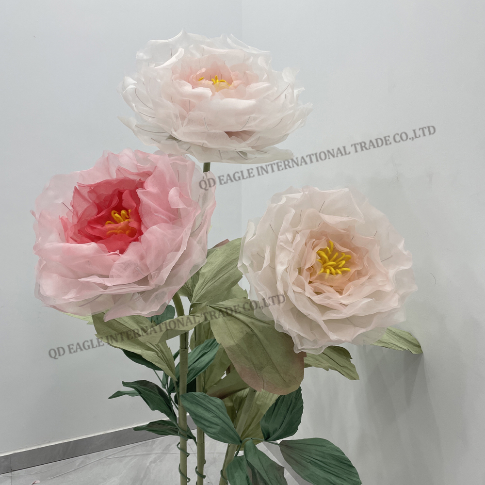 Handmade floral large size artificial giant silk peony flowers for mall store window display wedding decoration