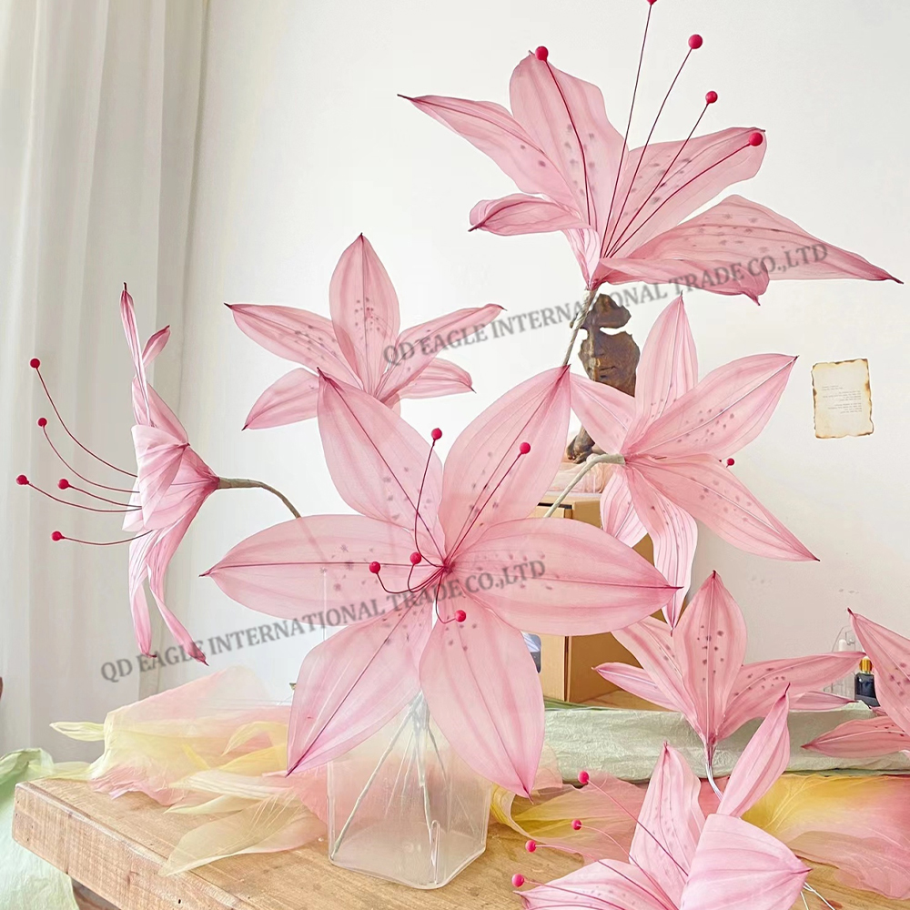 Customized pink silk lily artificial giant flowers for store display shopping more commercial event wedding decoration.