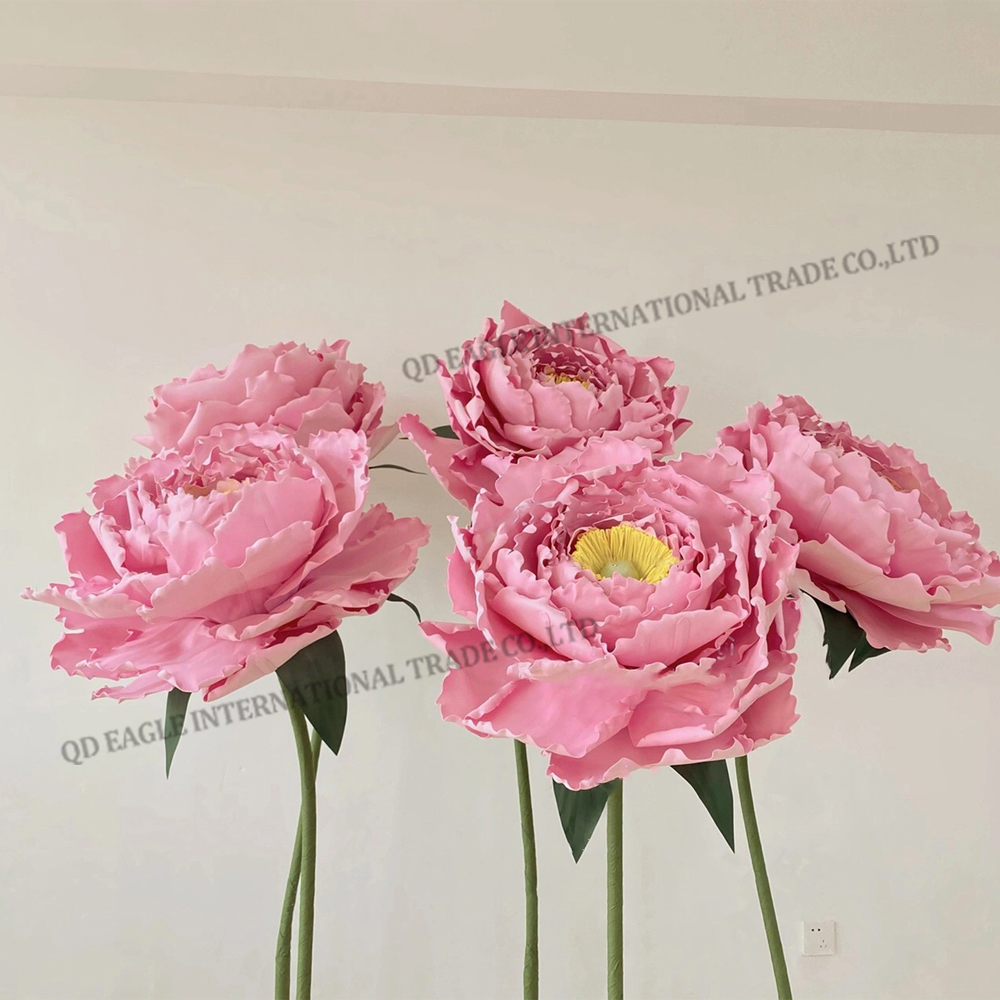 Large size vivid eva foam pink peony giant flowers with stem for indoor & outdoor display commercial event wedding decoration.