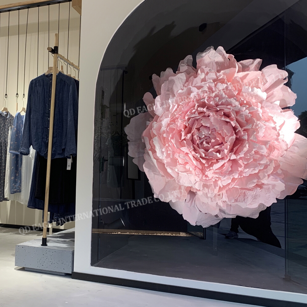 Store window display decorative pink peony large size artificial paper flowers