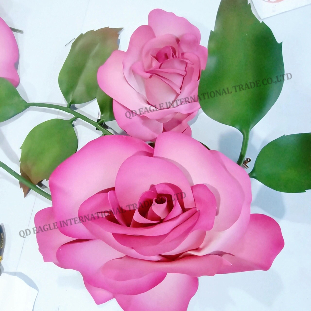 Artificial EVA foam pink rose with green leaves...