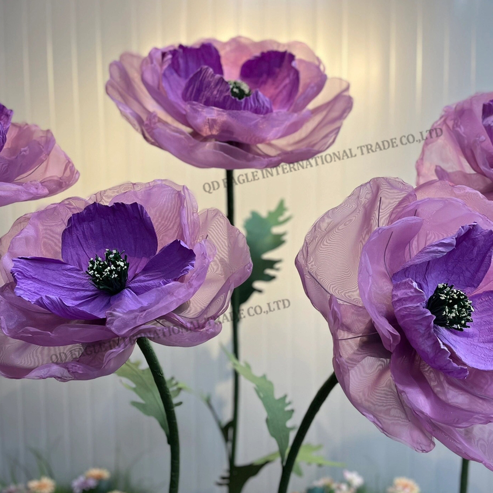 Artificial purple giant poppy paper silk flowers