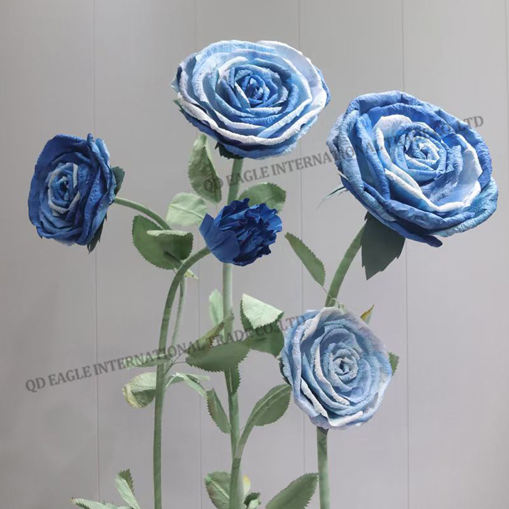 High-end handmake large artificial giant paper purple pink and blue color rose flower for wedding road lead window display photography props decoration