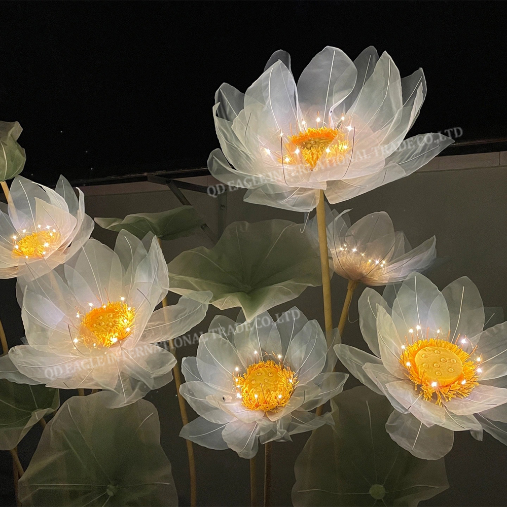 With light gleamy handmade artificial organza lotus flower