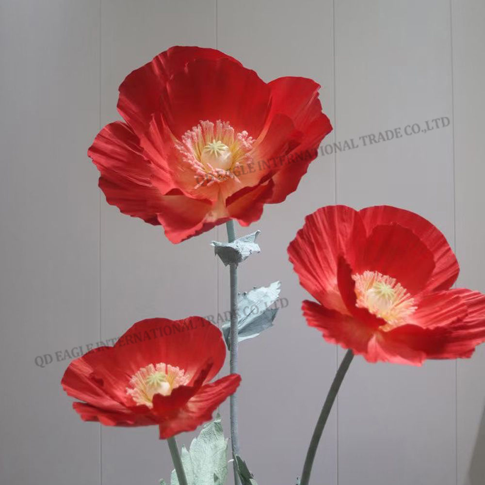 New product large artificial giant paper red color poppy flower for wdding ceremony stage wall backdrop decoration road lead white window display