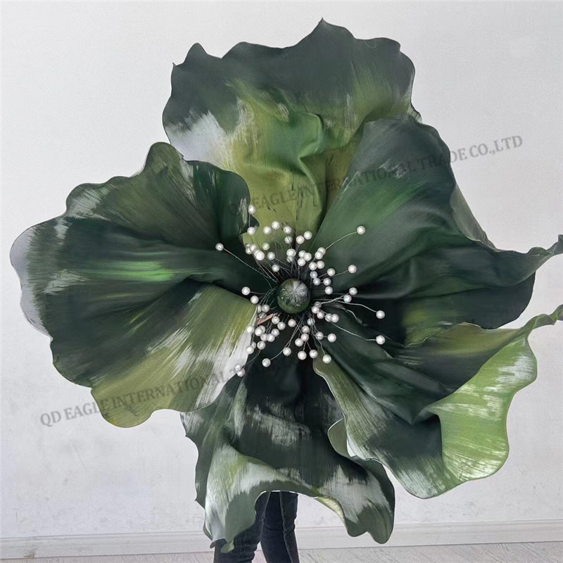 Hot sale handmake artificial giant EVA material green color poppy flower for weeding shopping mall window party decoration