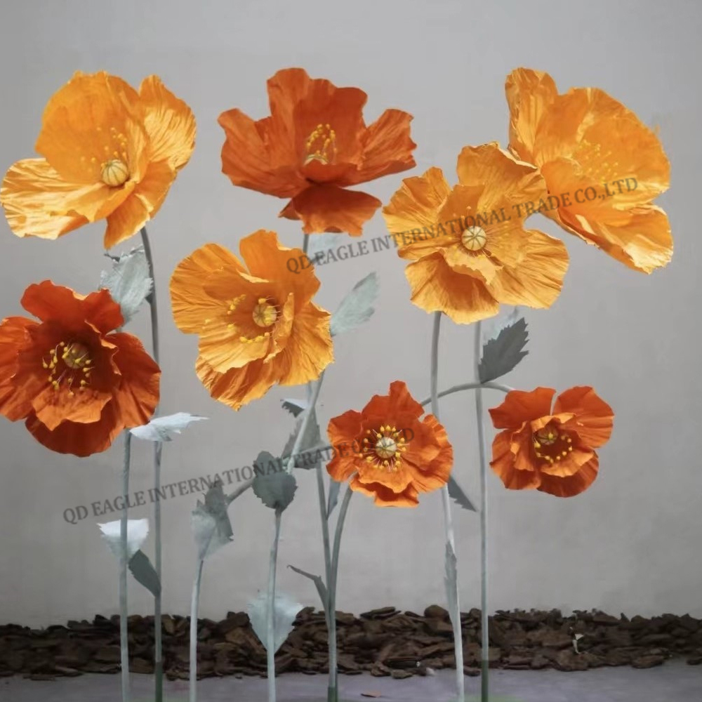 With stem giant paper poppy flower set