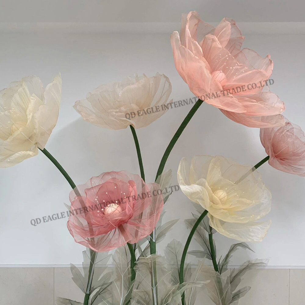 Giant artificial silk long stem poppy flowers