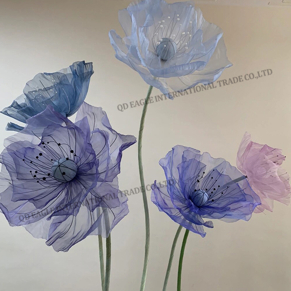 Handmade Giant silk poppy free standing artificial flower set