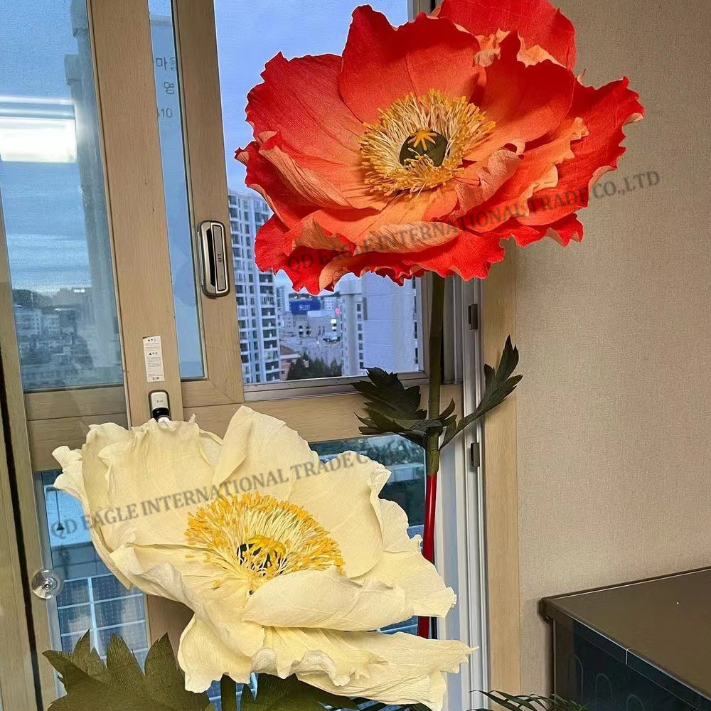 handmade huge artificial paper red poppy flower