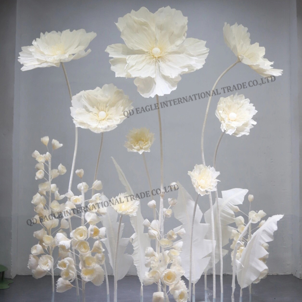 Real touch handmade paper poppy large fake flower set