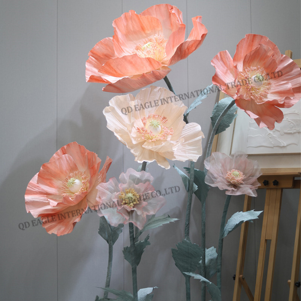 Handmade paper colorful poppy giant flowers set