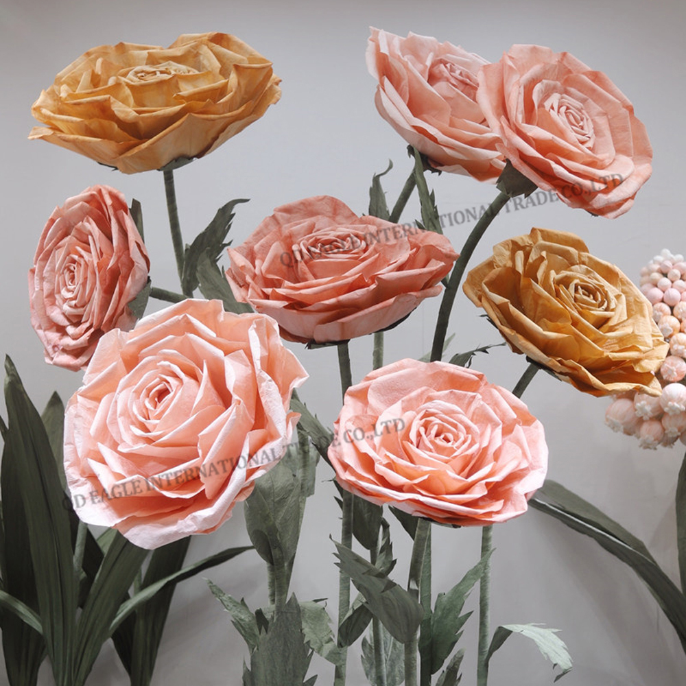 Handmade giant crepe paper rose flowers set